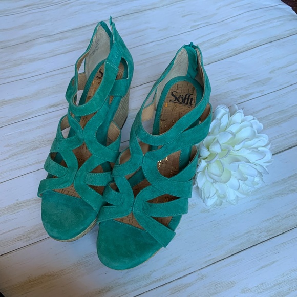 Sofft Suede Espadrille Wedges Teal, Turqoise - Picture 2 of 6
